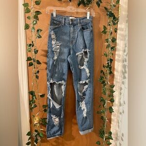 Vibrant Ripped Baggy Cuffed Jeans Size 1